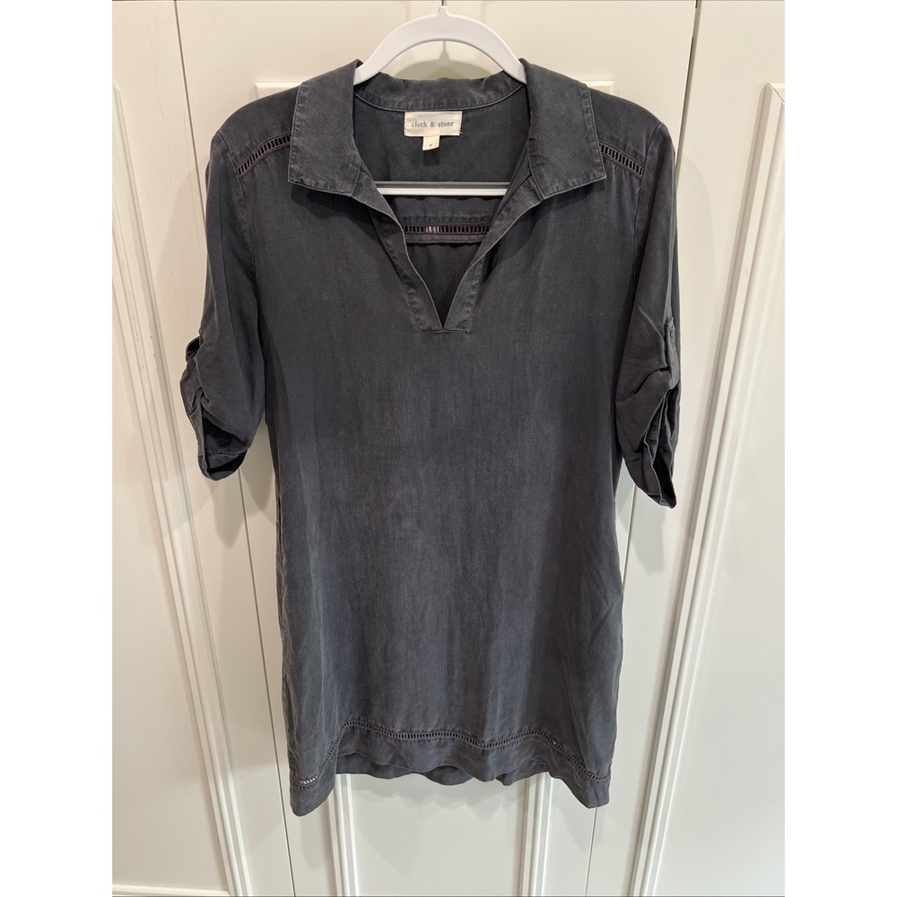 Cloth & Stone Dark Gray Tencel Shift Dress Size Small Minimalist Western READ
